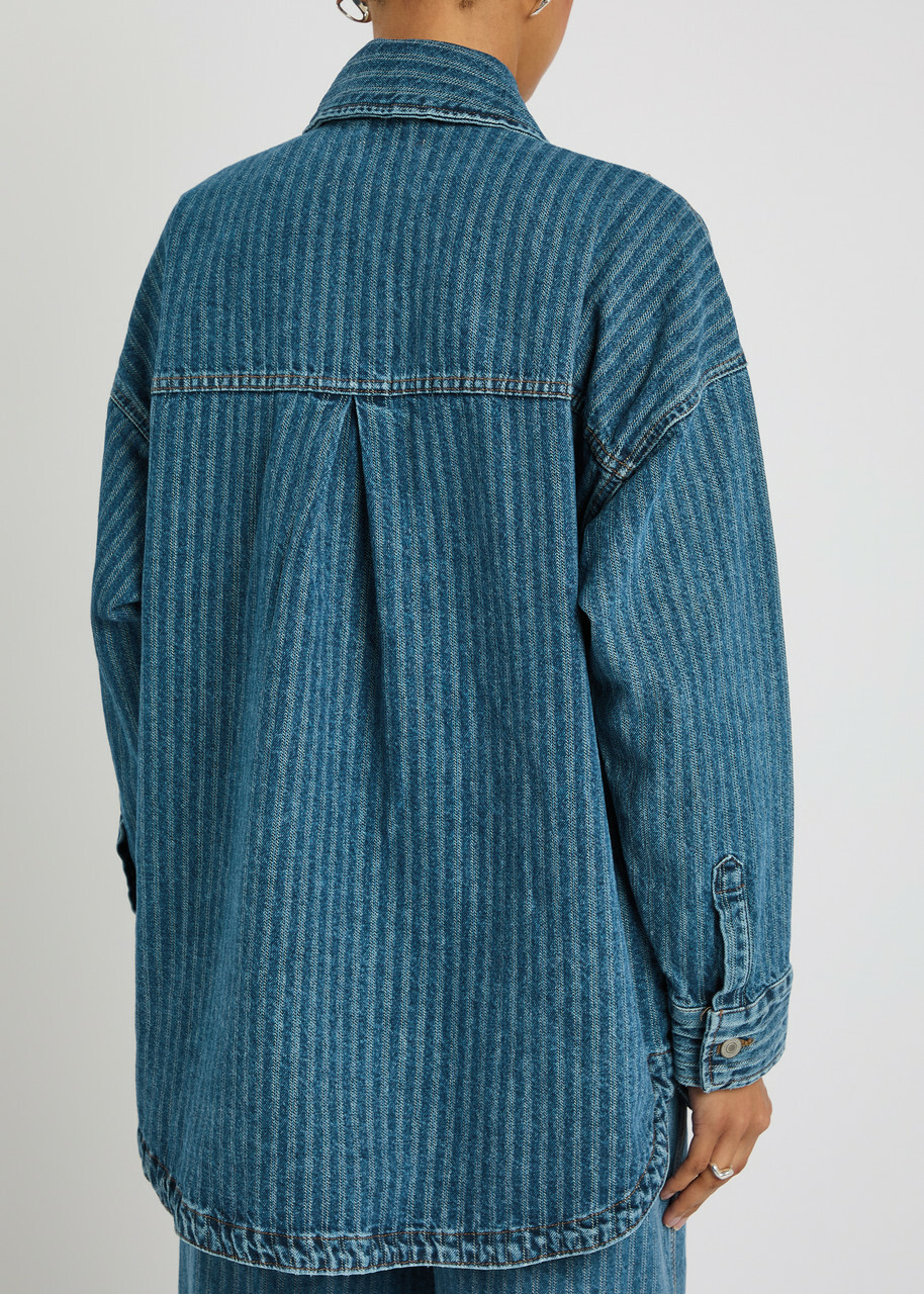 Free People Dunes Striped Denim Jacket Blue