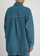 Free People Dunes Striped Denim Jacket Blue