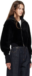 Victoria Beckham Black Zip Shearling Bomber Jacket