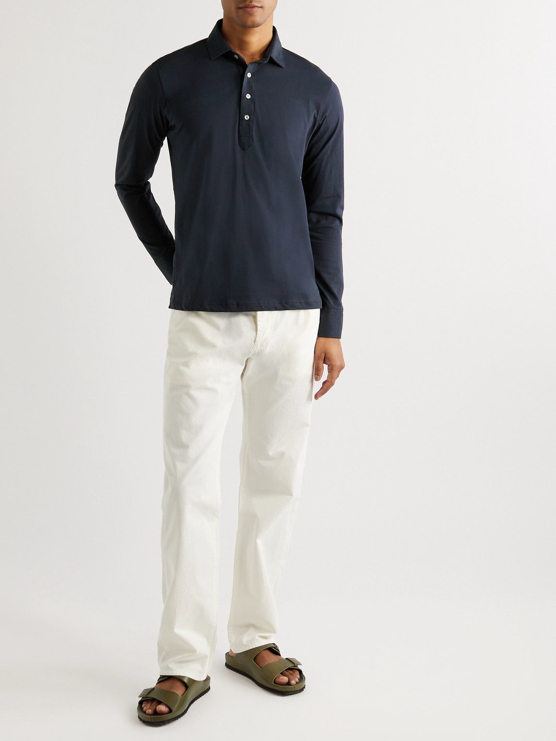 MP Massimo Piombo - Cotton-Jersey Polo Shirt - Blue