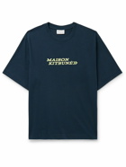 Maison Kitsuné - Go Faster Logo-Embroidered Cotton-Jersey T-Shirt - Blue