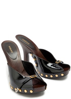 Versace 105 Stud-embellished Wooden and Patent Leather Mules Black