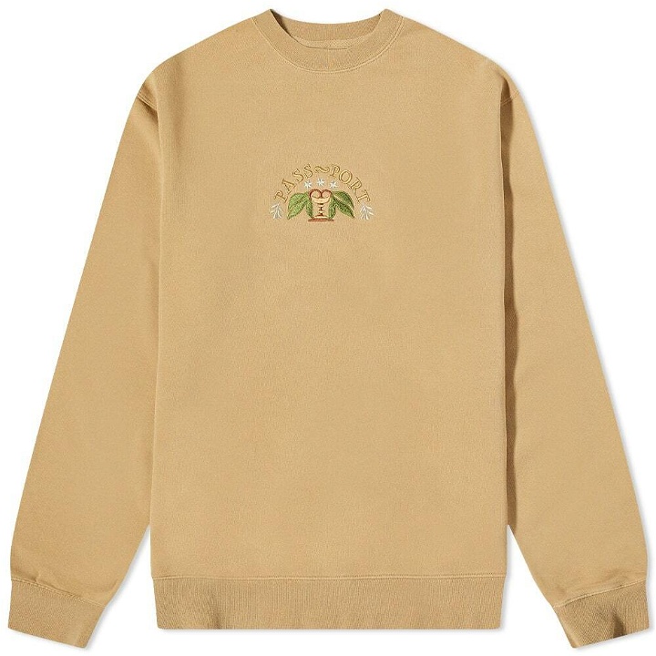 Photo: Pass~Port Men's Arched Embroidery Crew Sweat in Sandstone