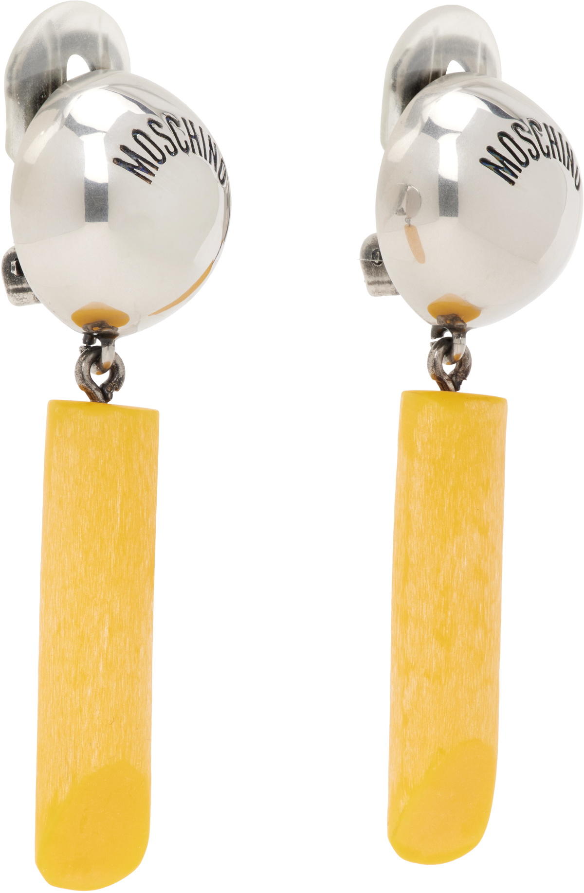 Moschino Silver & Yellow Engraved-Logo Earrings