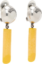 Moschino Silver & Yellow Engraved-Logo Earrings
