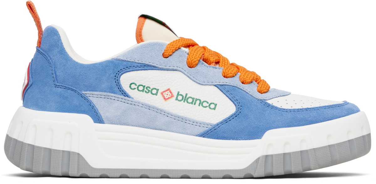 Casablanca White & Blue Suede Court Sneakers
