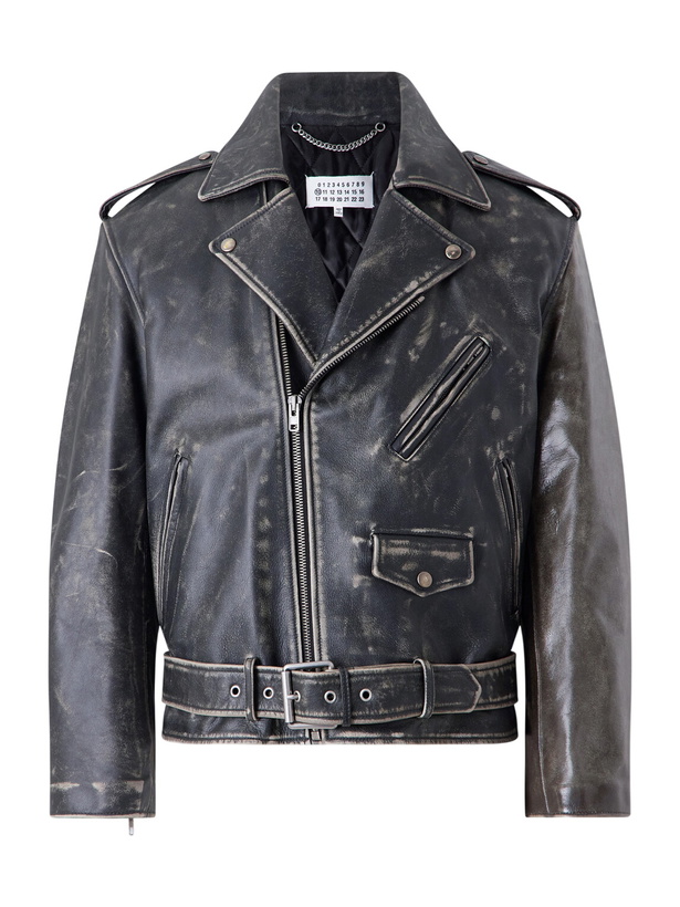 Photo: Maison Margiela - Belted Distressed Leather Biker Jacket - Brown