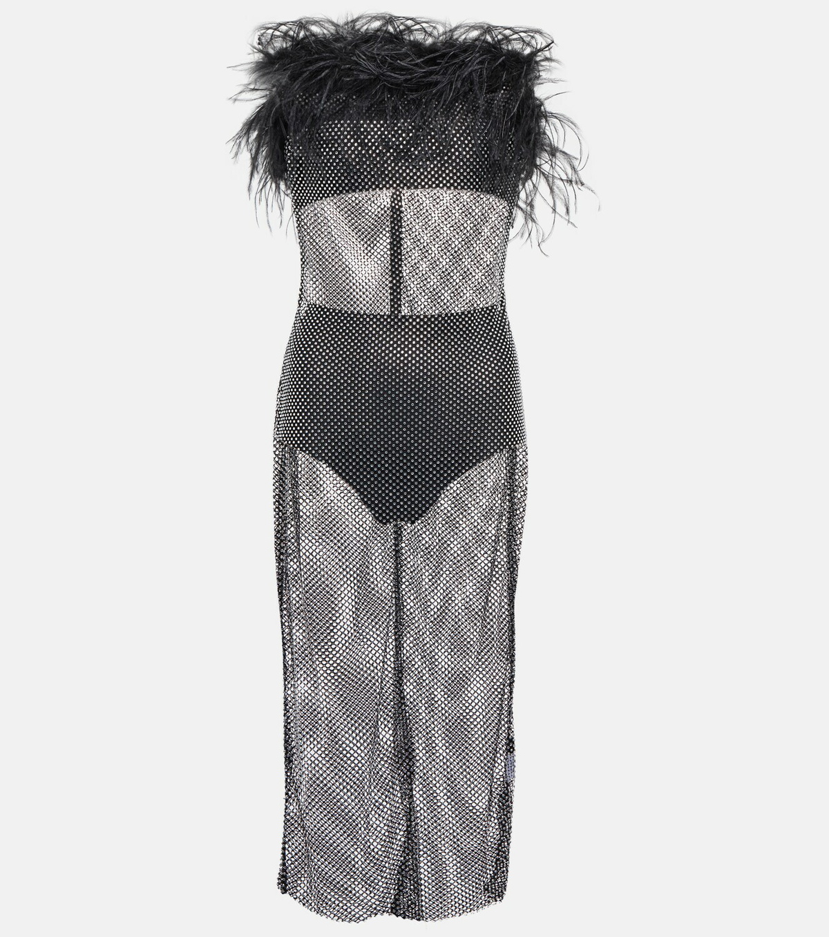 Giuseppe di Morabito Feather-trimmed embellished midi dress