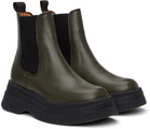 GANNI Green Leather Chelsea Boots