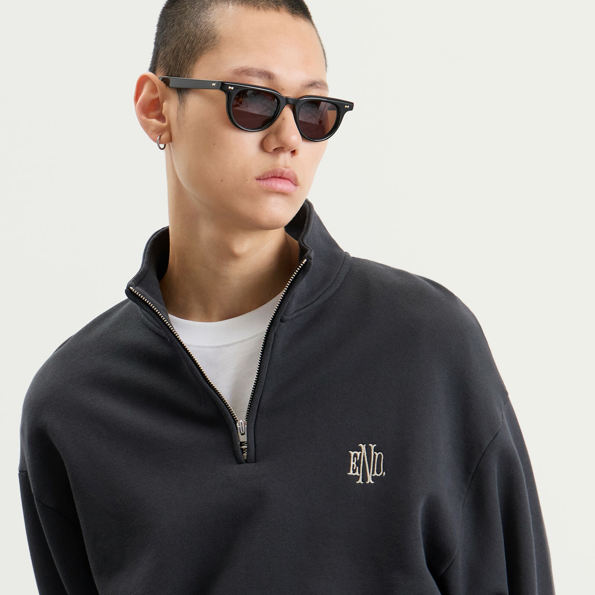 END. Slice Half Zip Sweat in Cinder Black