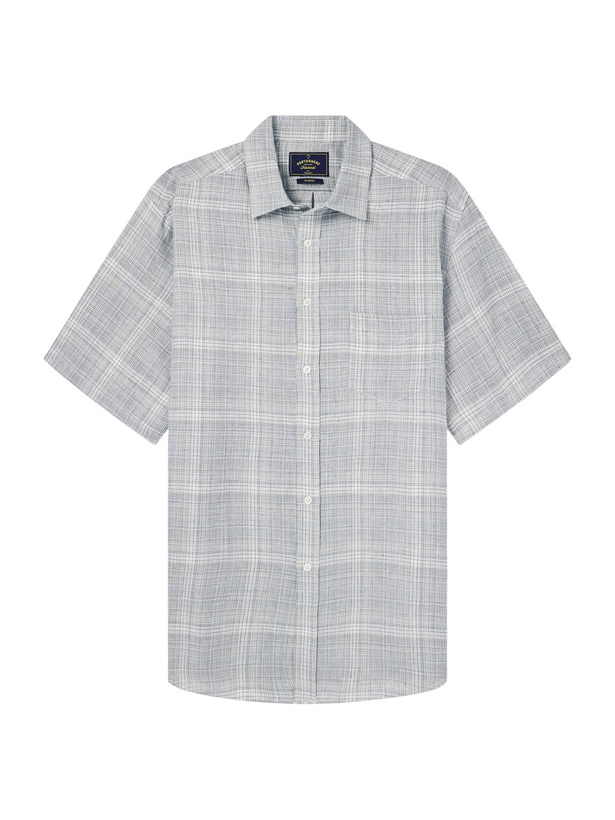 Photo: Portuguese Flannel - Gem Checked Linen Shirt - Gray