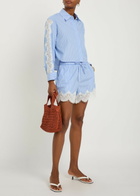 Simkhai Renata Lace-trim Cotton-poplin Shirt Blue