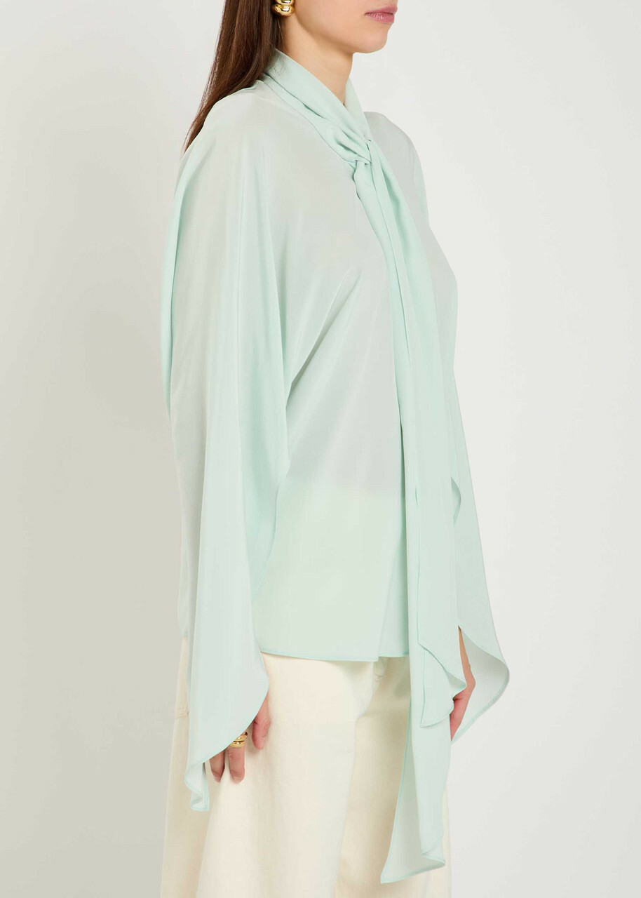 Stella Mccartney Tie-effect Silk Shirt Light Blue