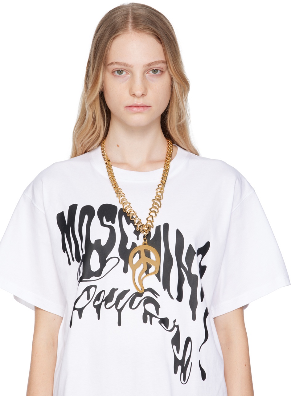 Moschino Gold Morphed Peace Symbol Necklace Moschino