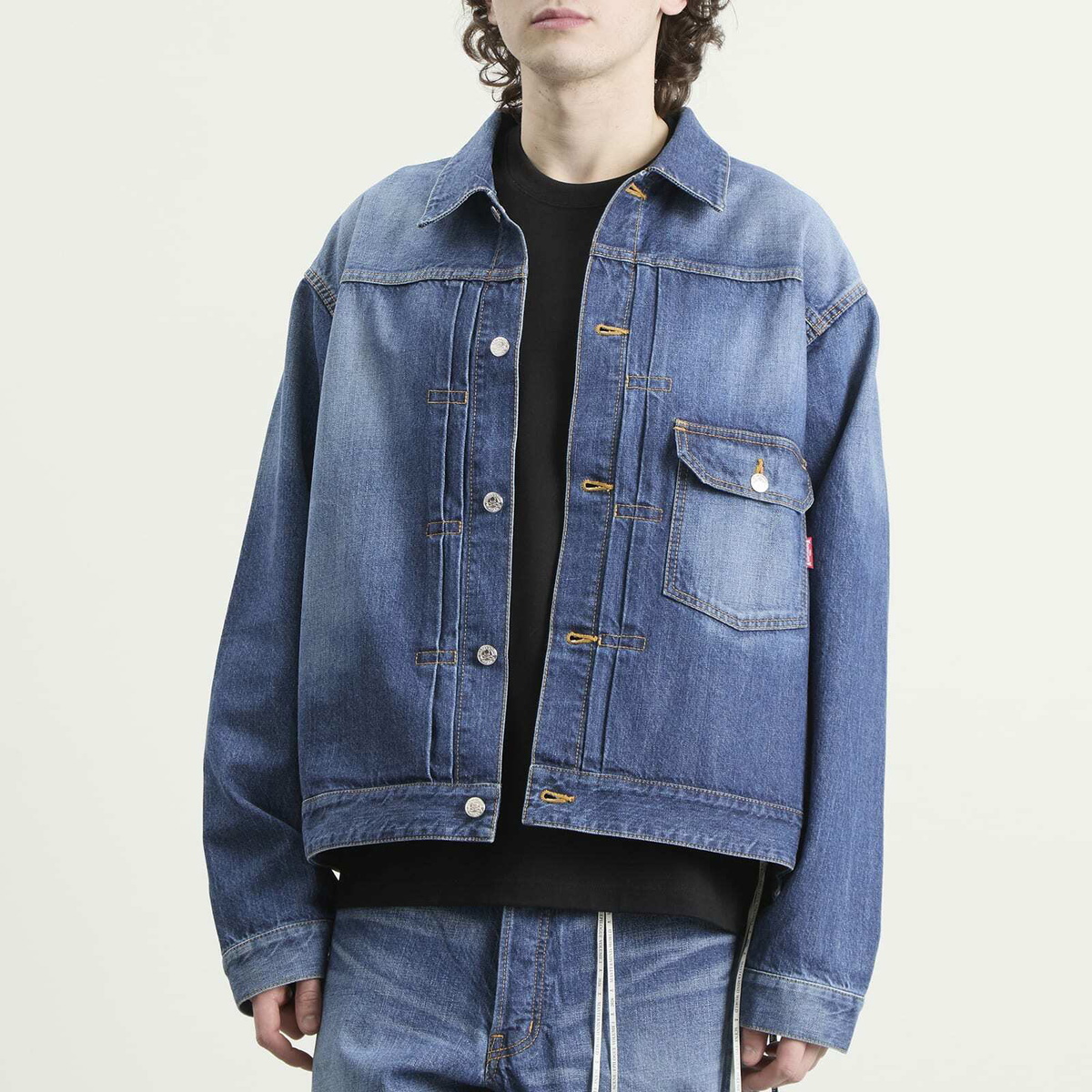 MASTERMIND WORLD Men's Patchwork Jacquard Denim Jacket in Indigo