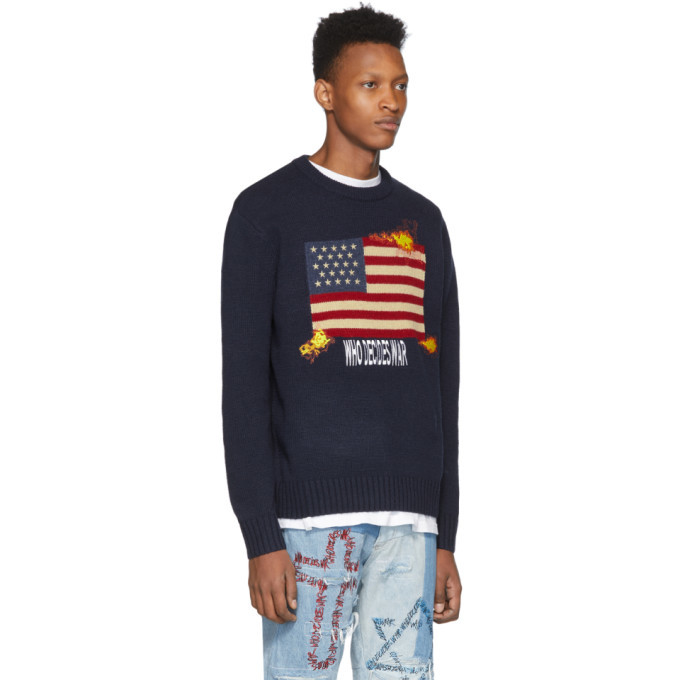 Who Decides War by MRDR BRVDO Navy Who Decides War Flag Sweater