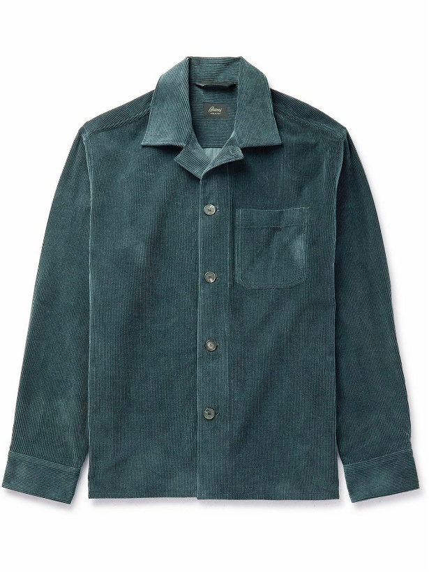 Photo: Brioni - Camp-Collar Cotton and Cashmere-Blend Corduroy Shirt Jacket - Blue