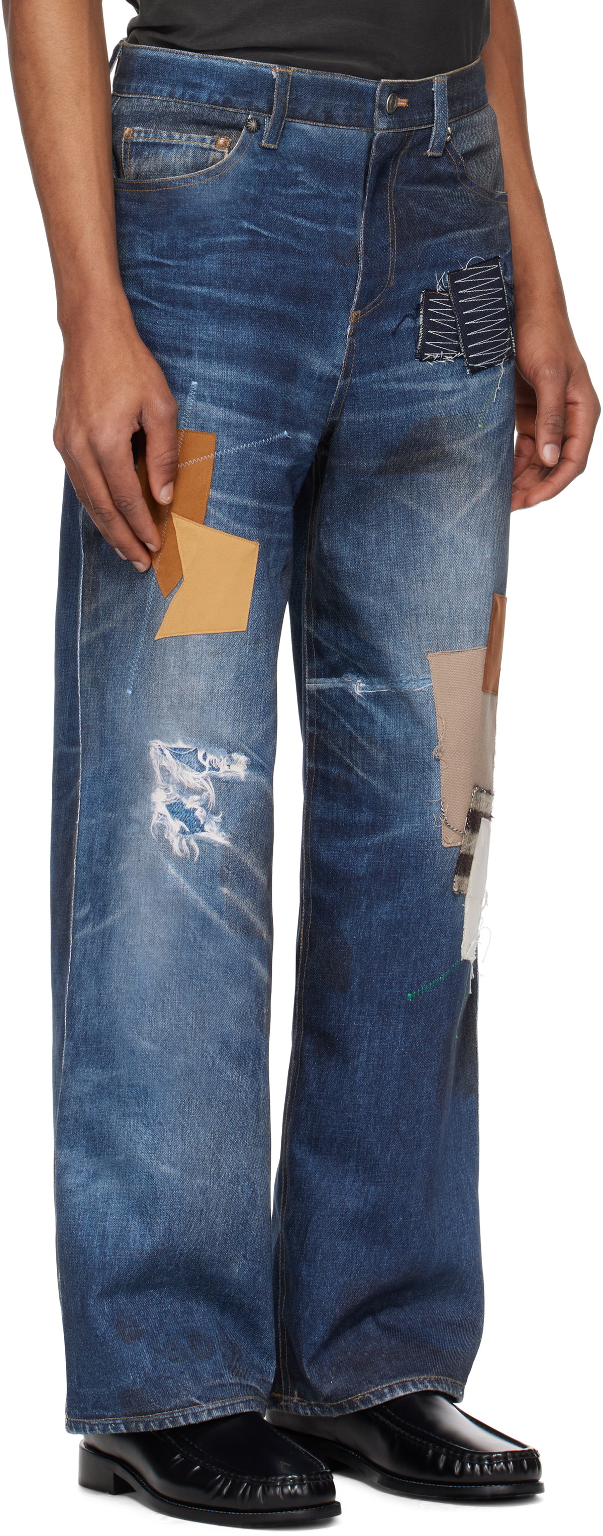 Andersson Bell Navy Patchwork Printed Denim Trompe L'oeil Jeans