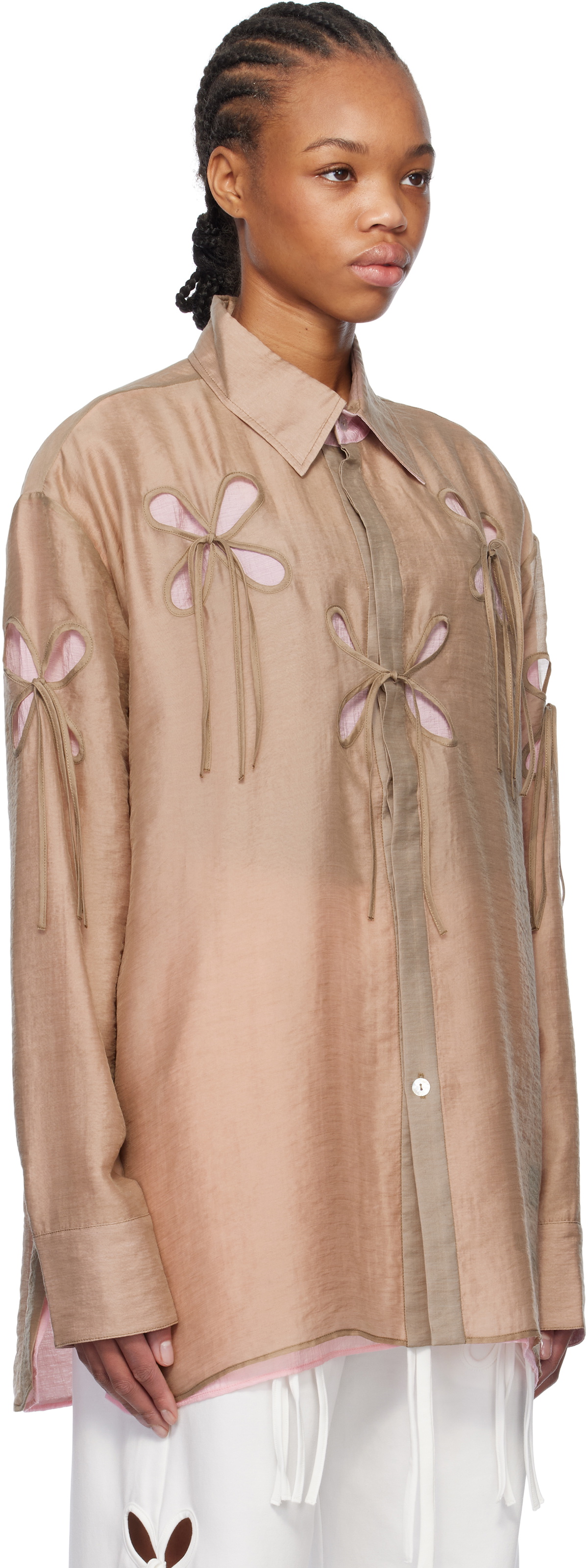 J.Kim Beige & Pink Anton Belinskiy Edition Organza Petal Shirt