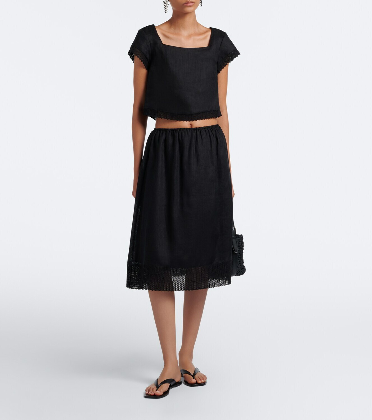 Posse Alfie embroidered linen midi skirt