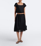 Posse Alfie embroidered linen midi skirt