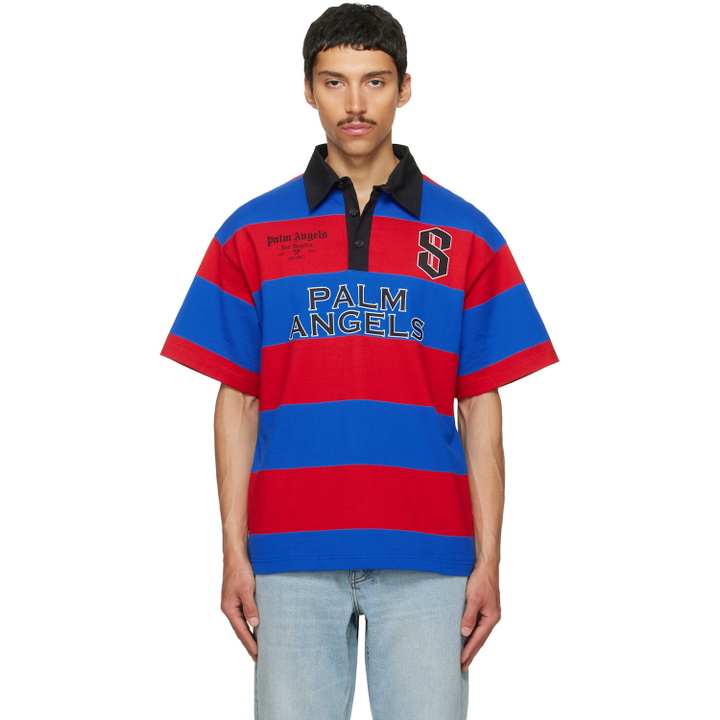 Photo: Palm Angels Blue & Red CB Palm Sport Stripes S/S Polo
