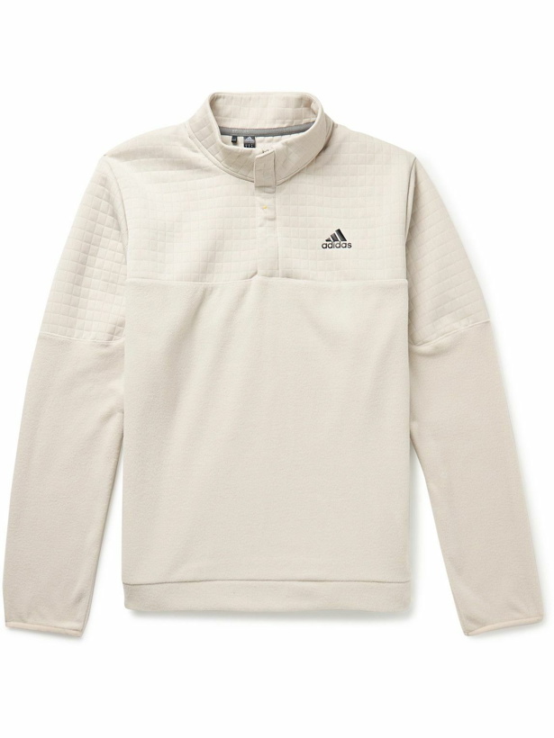 Photo: adidas Golf - Logo-Print Quitled Recyled-Jersey and Fleece Half-Zip Sweatshirt - Neutrals