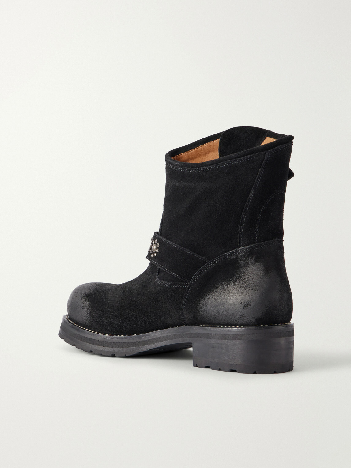 SECOND / LAYER - 8" Rider Studded Suede Biker Boots - Black