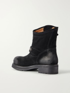 SECOND / LAYER - 8" Rider Studded Suede Biker Boots - Black