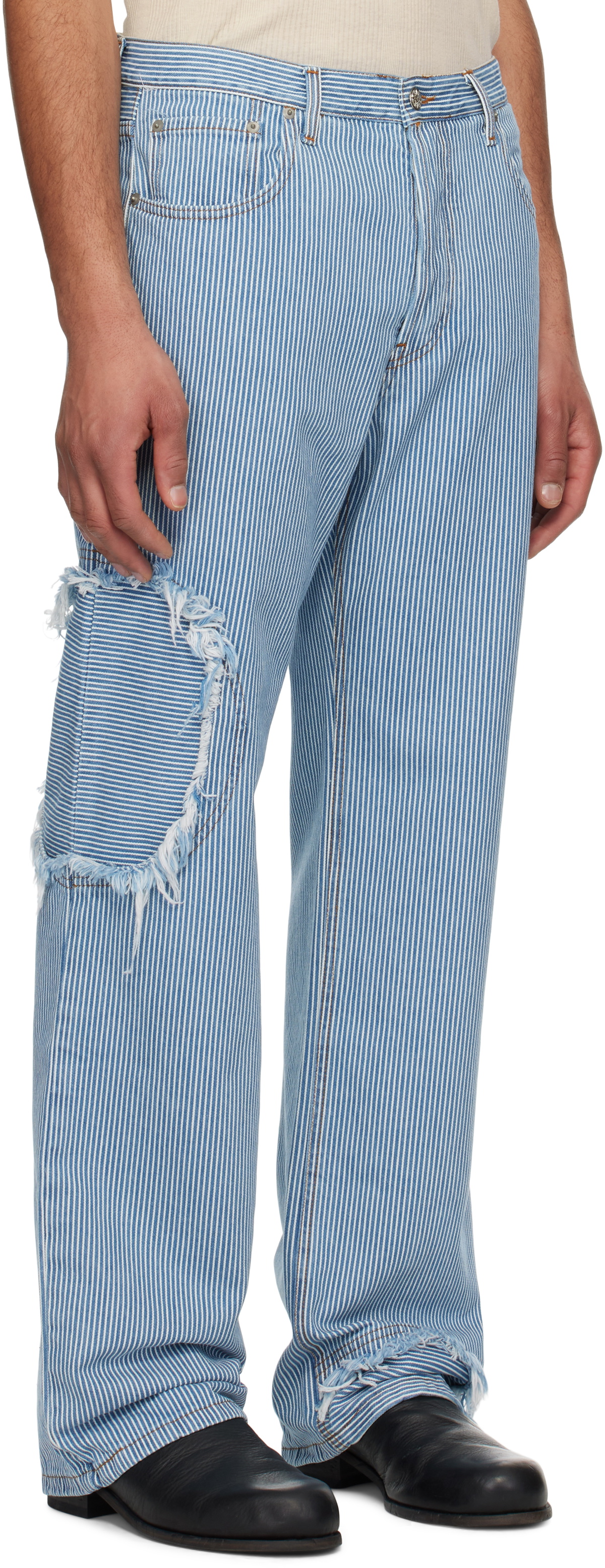 Edward Cuming Blue & White Denim Circle Window Jeans