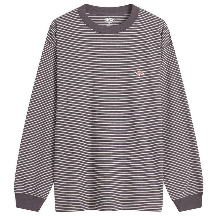 Photo: Danton Men's Long Sleeve Stripe Logo T-Shirt in Charcoal/White