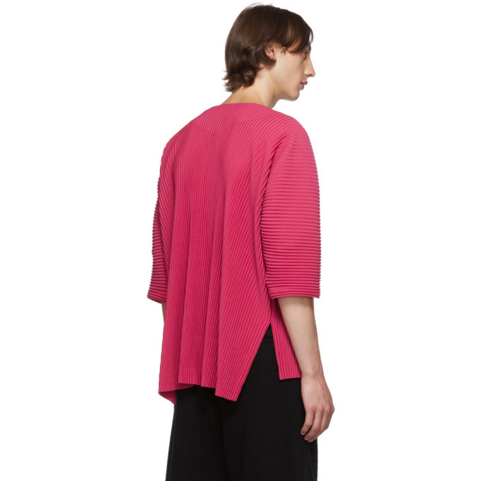 Homme Plisse Issey Miyake Pink Pleated Open Front Cardigan Homme