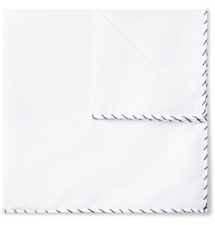 Photo: Brunello Cucinelli - Contrast-Stitched Cotton Pocket Square - White