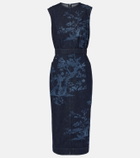 Erdem Embroidered cotton denim pencil dress
