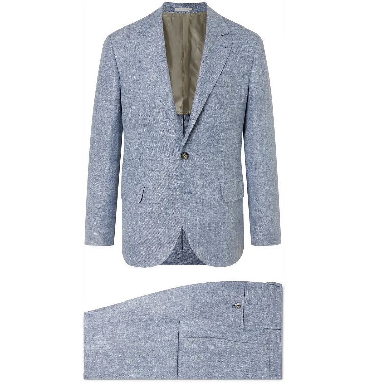 Photo: Brunello Cucinelli - Unstructured Mélange Linen, Wool and Silk-Blend Suit - Blue