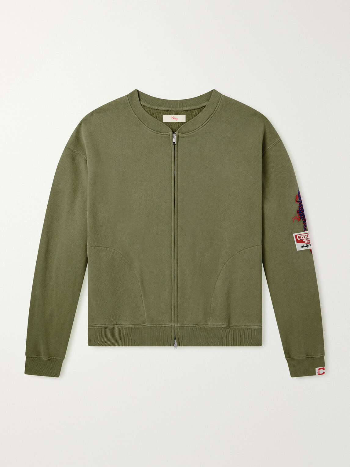 Cherry Los Angeles - Logo-Embroidered Cotton-Jersey Zip-Up Sweatshirt - Green
