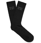 N/A - Intarsia Stretch Cotton-Blend Socks - Men - Black