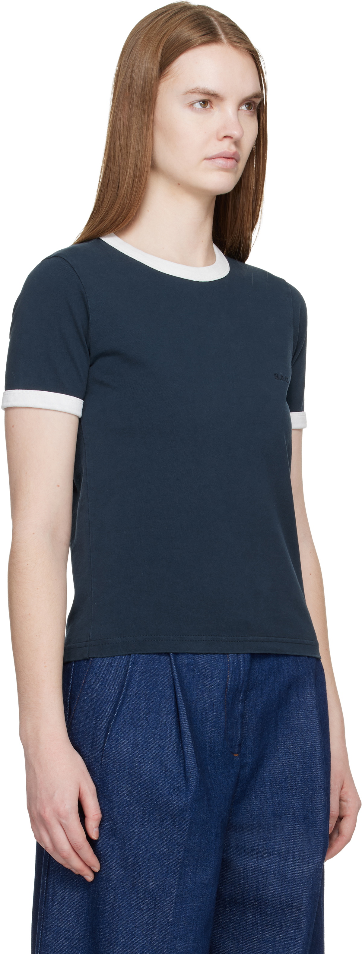 A.P.C. Navy Crop Manche Courte Contrast T-shirt