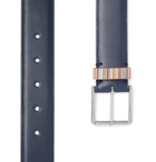 Paul Smith - 3cm Navy Stripe-Trimmed Leather Belt - Blue