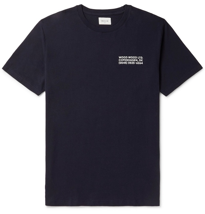 Photo: Wood Wood - Logo-Print Organic Cotton-Jersey T-Shirt - Blue