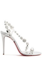 Christian Louboutin Rosalie Jewel 100 Metallic Leather Sandals Silver