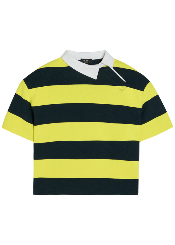 Photo: A.W.A.K.E Mode Striped Asymmetric Knit Rugby Polo top Yellow