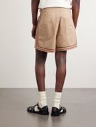 BODE - Straight-Leg Pleated Cotton-Twill Shorts - Neutrals