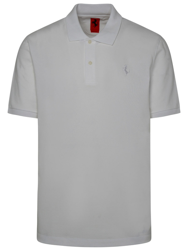 Photo: Ferrari White Cotton Blend Polo Shirt