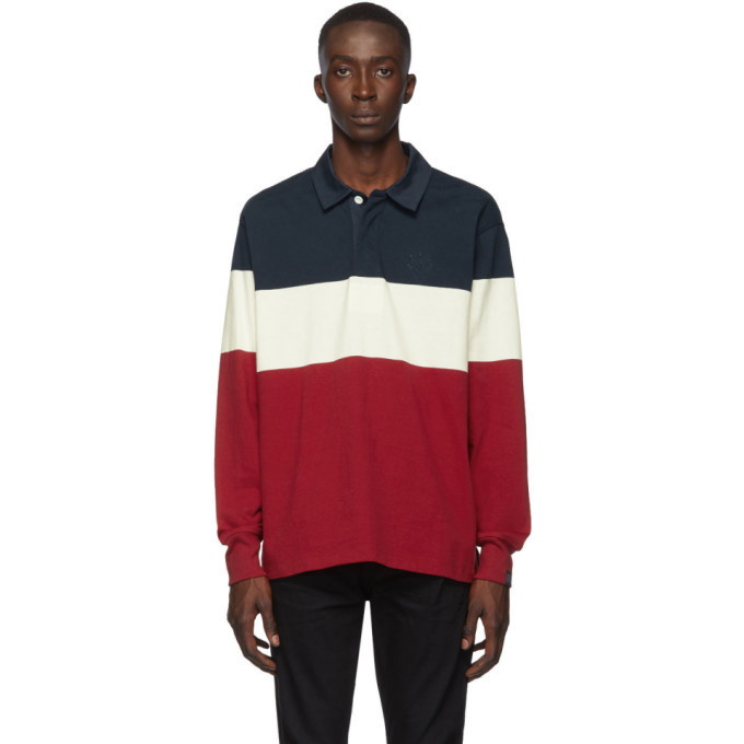 Photo: rag and bone Navy and Red Colorblock Rugby Polo