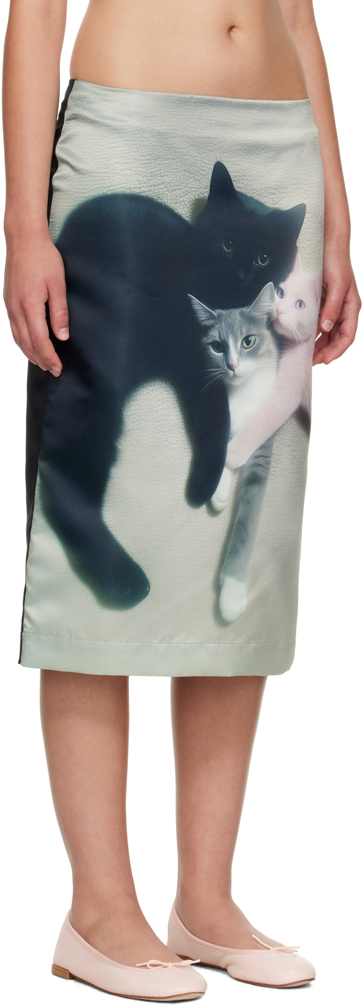 Ashley Williams Gray & Black Kittens Midi Skirt