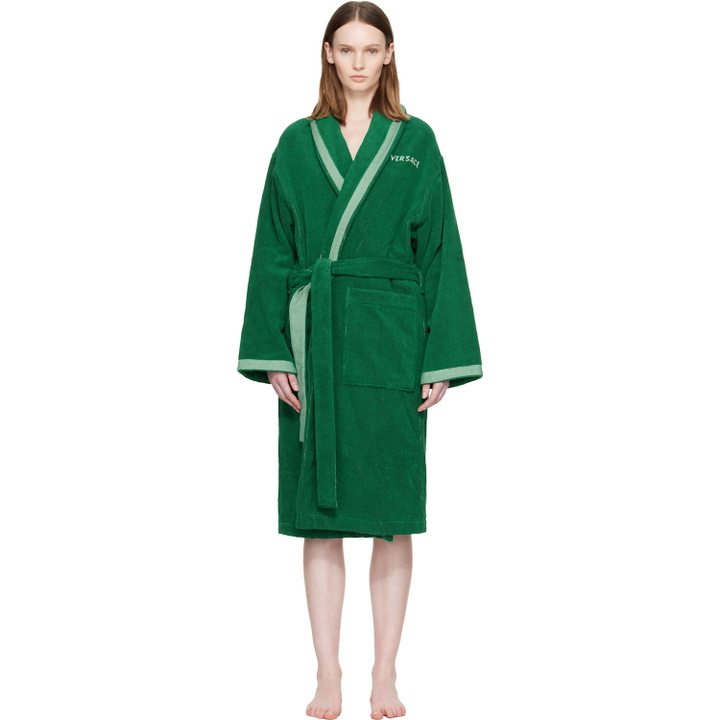 Photo: Versace Green Cotton-Terry Jacquard Bathrobe