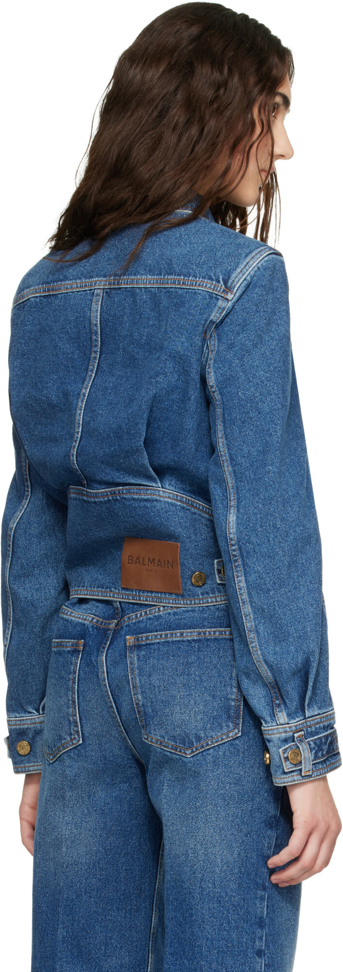BALMAIN Blue Cropped Denim Jacket