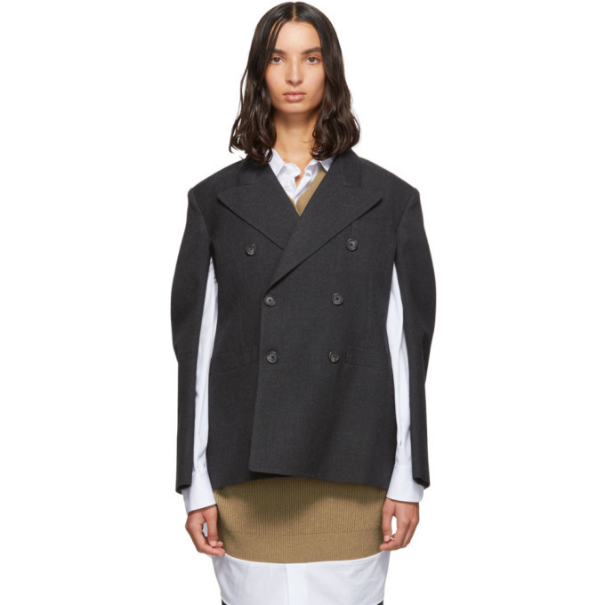 Maison Margiela Grey Wool Double-Breasted Blazer Maison Margiela