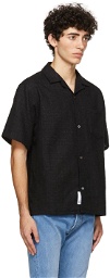 4SDESIGNS Black Tweed Wide Camp Short Sleeve Shirt